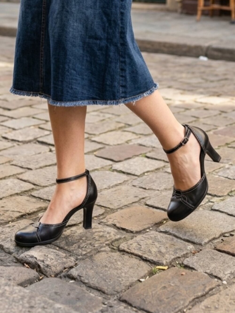 Franco Sarto Black Leather Heel with Ankle Strap